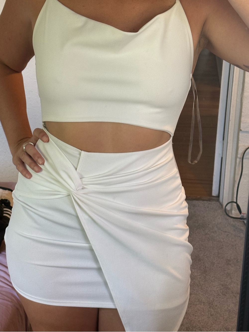 Blue Blush White Knot-Front Mini Dress